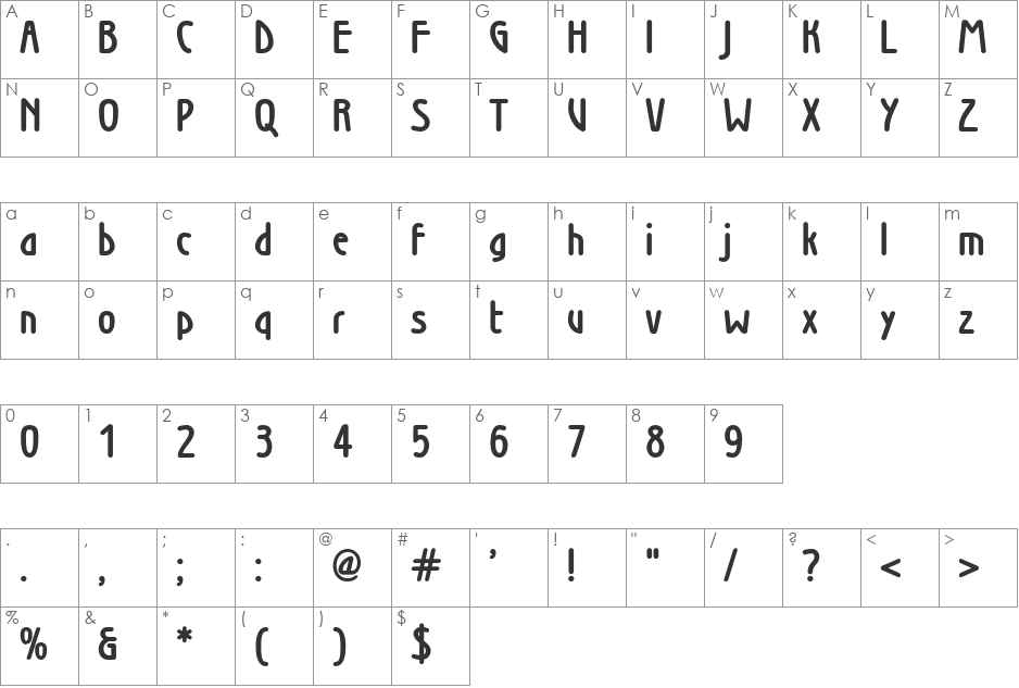 Wien font character map preview