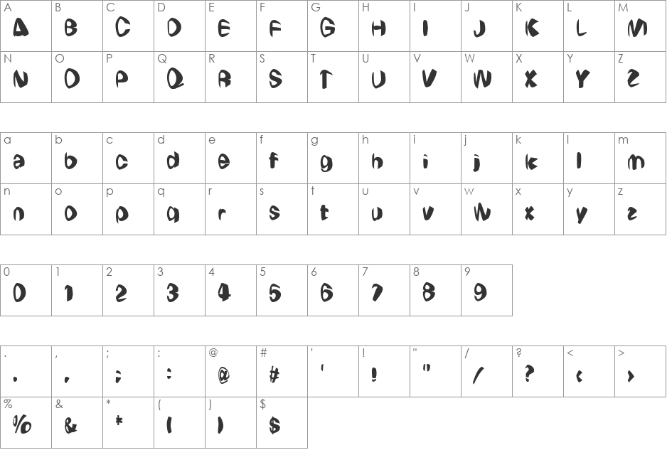 Wierdo Warp font character map preview