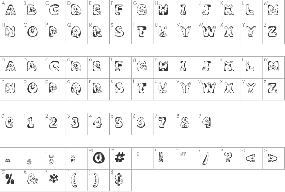 Wiggles font character map preview