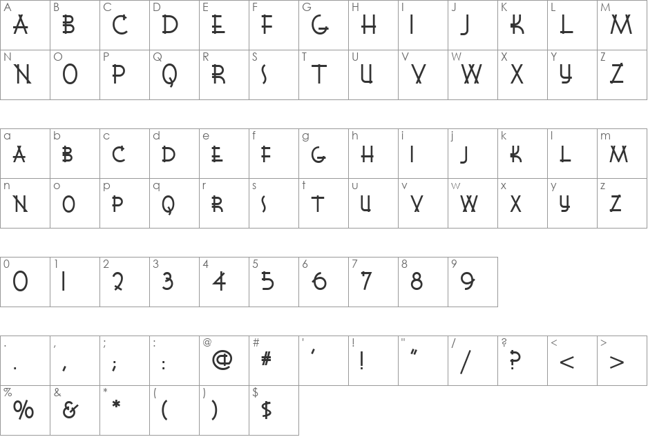Wigwam HB font character map preview