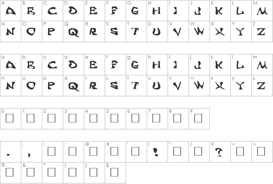 Aaah font character map preview