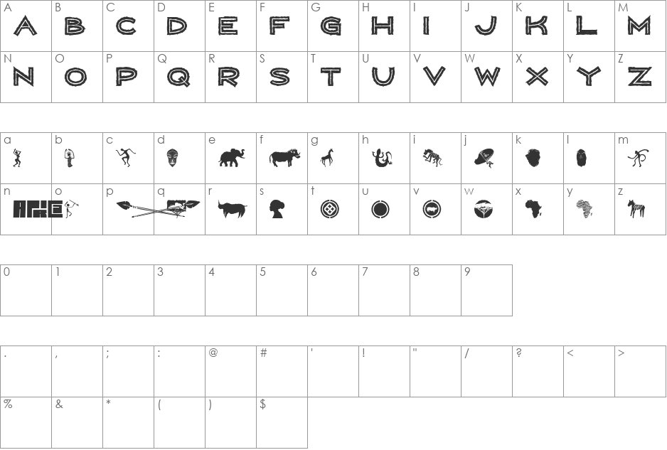 WILD AFRICA font character map preview