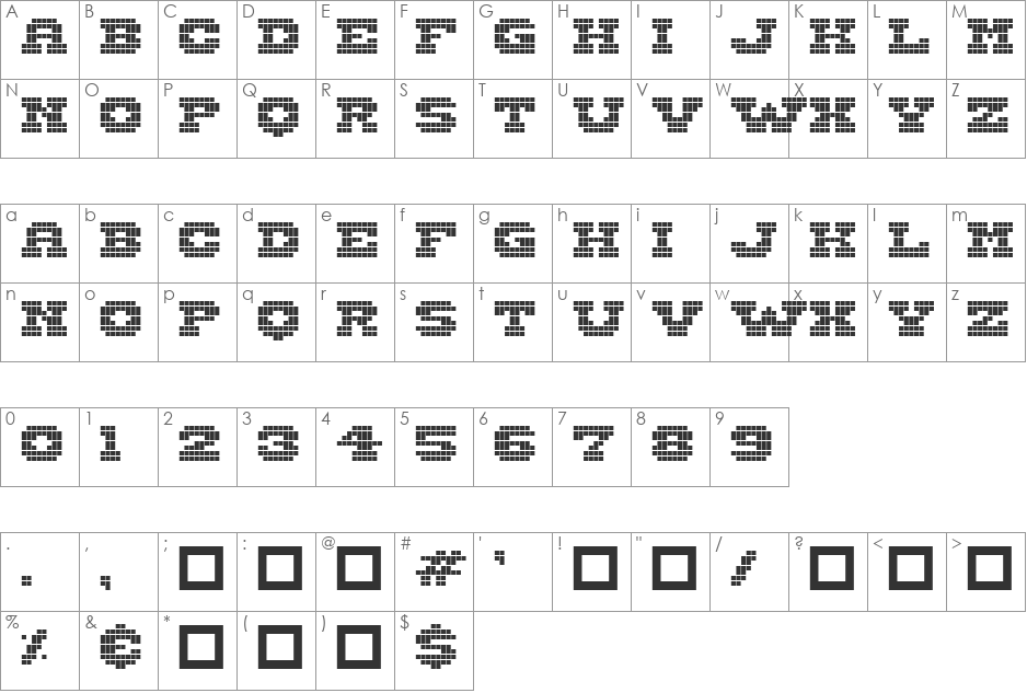 Wild West Pixel font character map preview