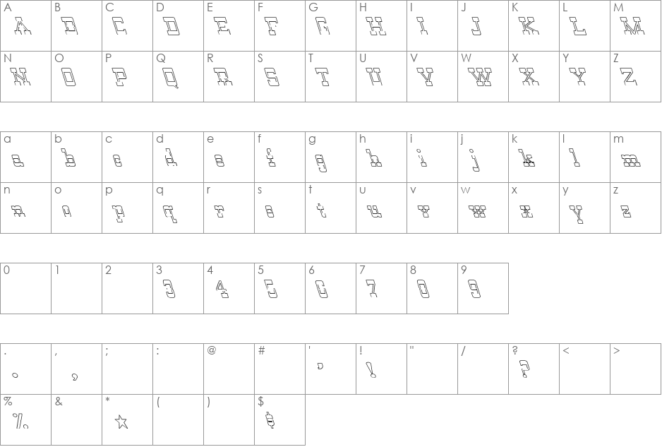 Wild West-Normal Hollow lefti font character map preview