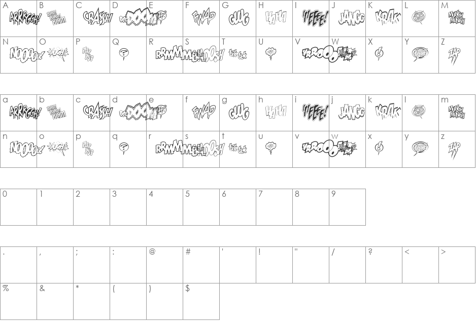 WildAndCrazySFX font character map preview