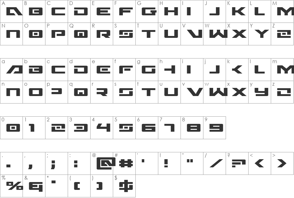 Wildcard Expanded font character map preview