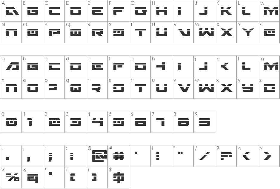 Wildcard Laser font character map preview