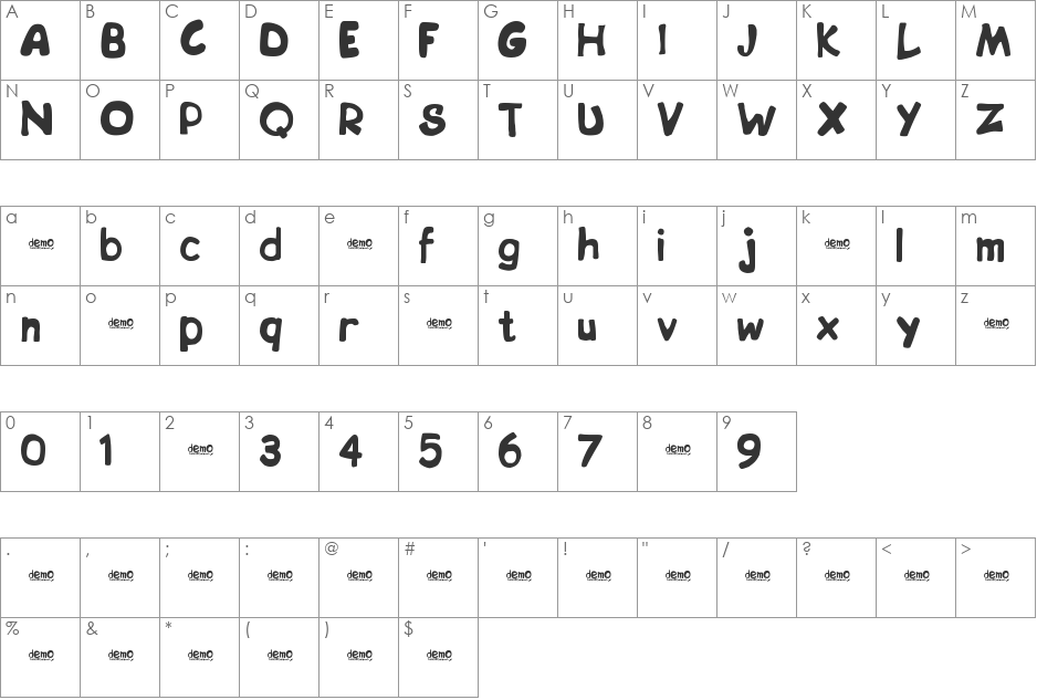 bipDEMO font character map preview