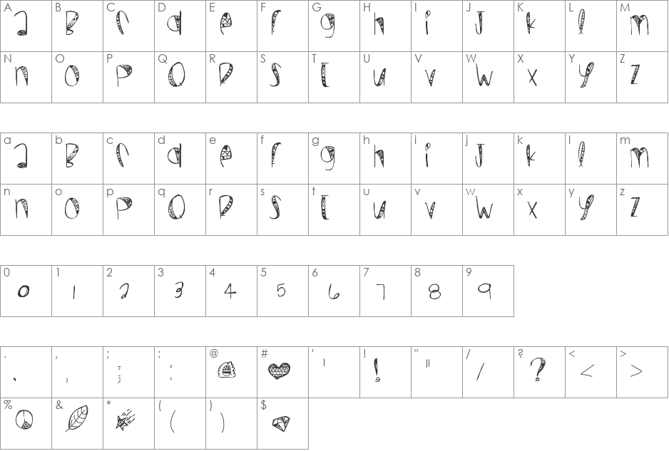 WildCrazy font character map preview