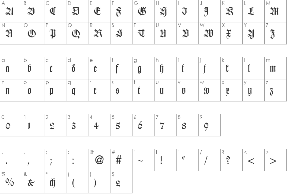 WildorDB font character map preview