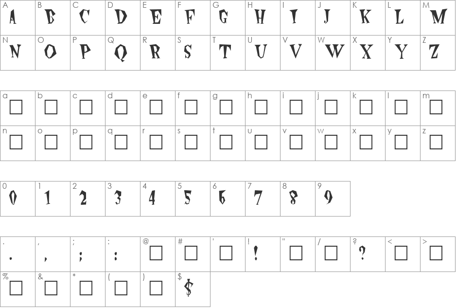 Wildside font character map preview