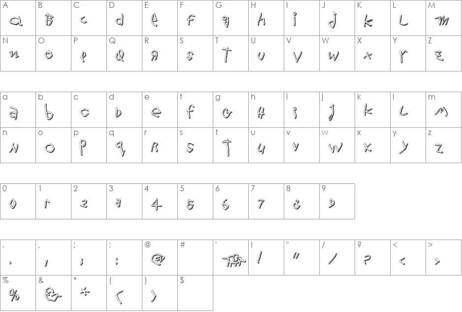 WildThingShadow font character map preview