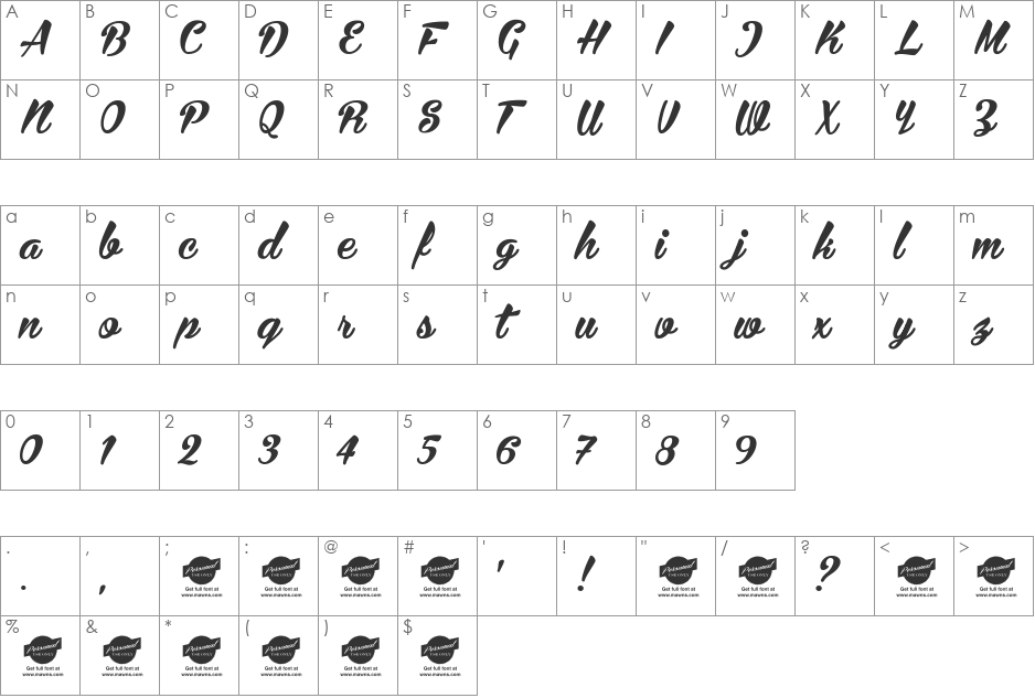 Bira PERSONAL USE ONLY font character map preview