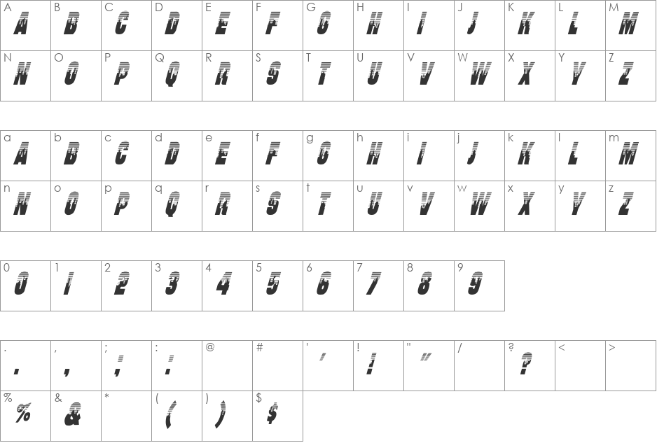 Will Italic font character map preview