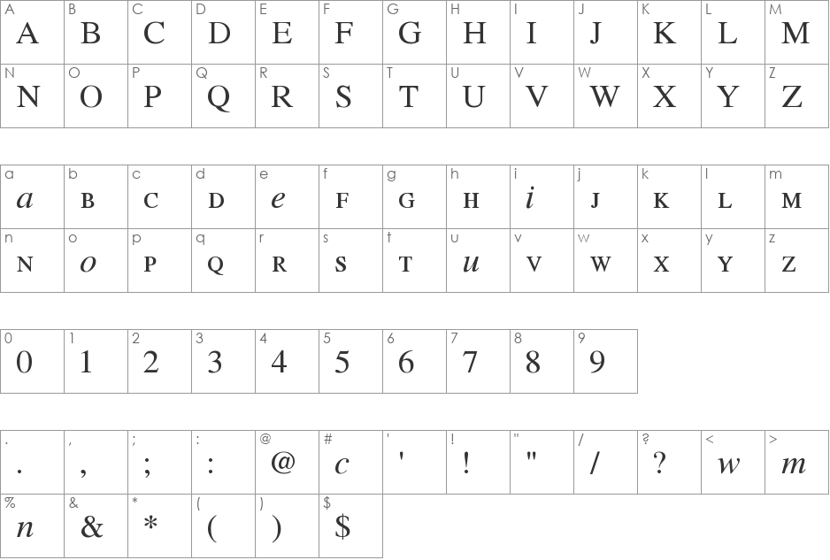 Will&Grace font character map preview