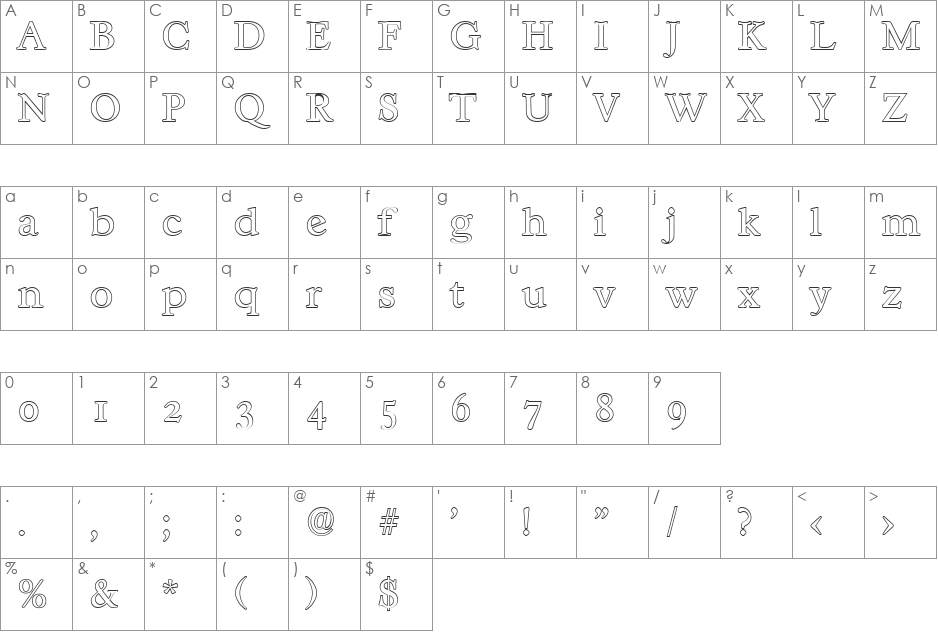 WilliamBeckerOutline-Light font character map preview