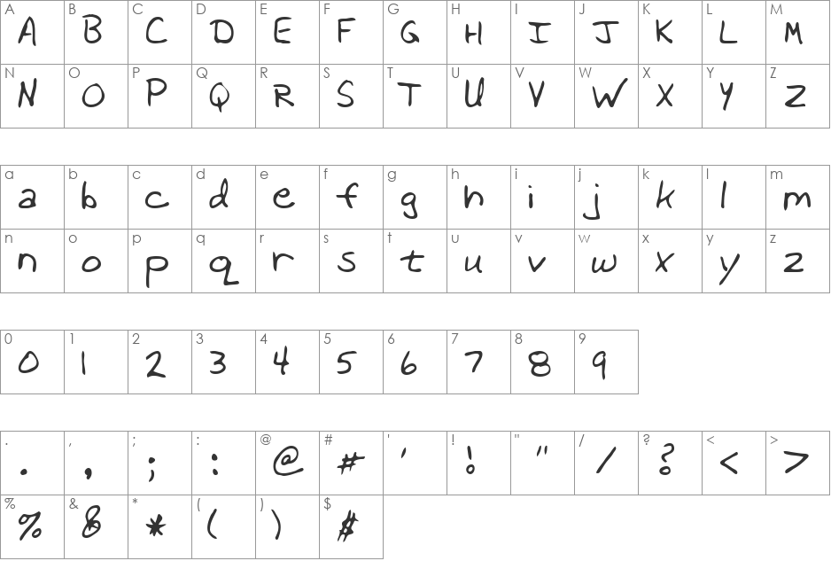 Willow font character map preview