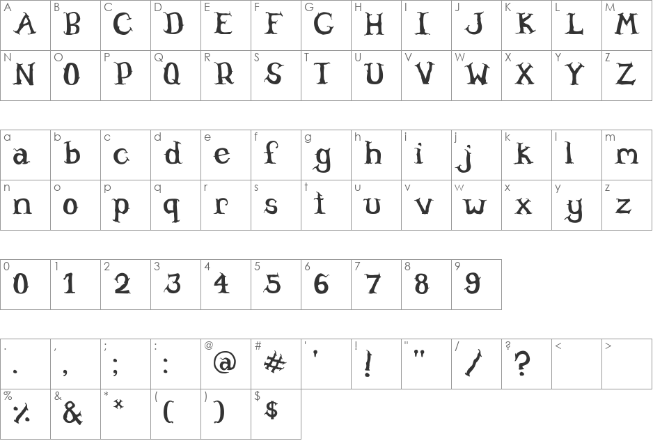 Willowheart font character map preview