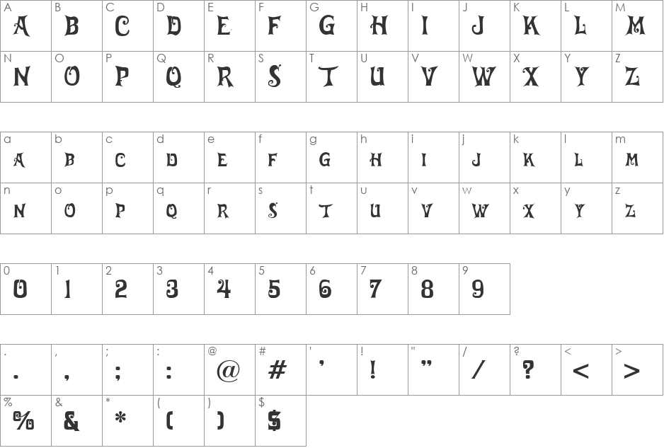 Willson font character map preview