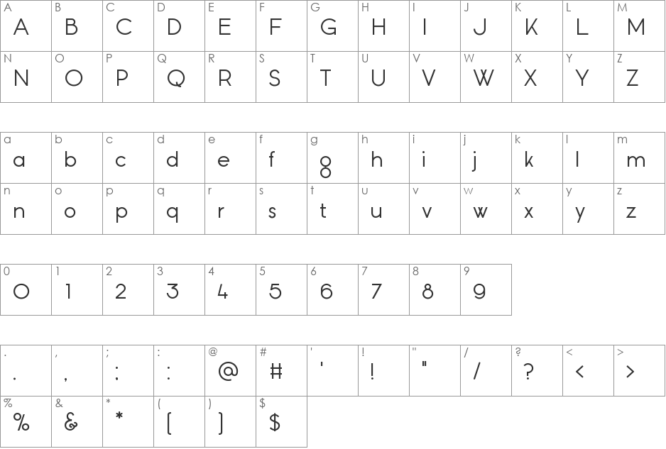 Wilmina font character map preview