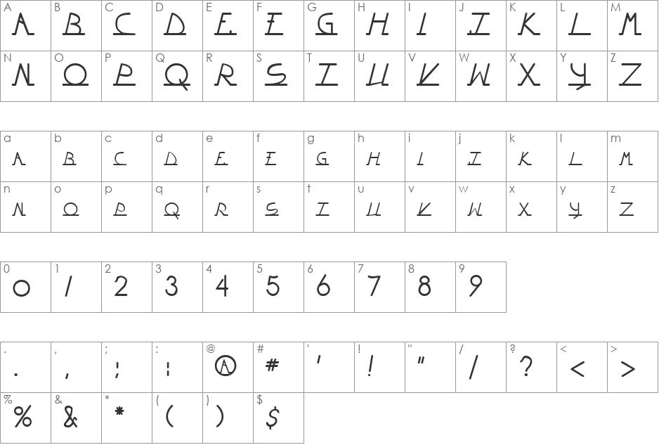 Wiltonian font character map preview