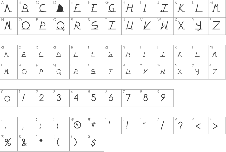 Wiltonian font character map preview