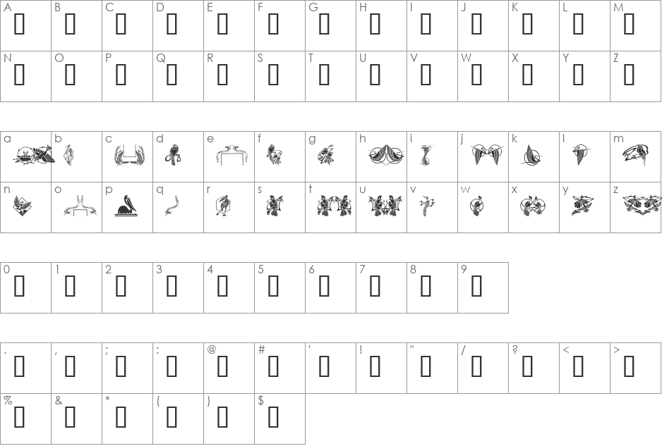 Bird Stencil Design font character map preview