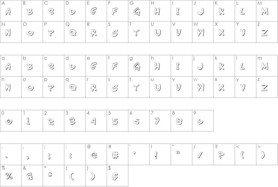 Wimp-Out 3D font character map preview