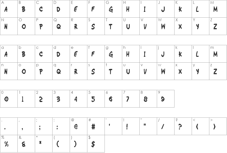 Wimp-Out Condensed font character map preview