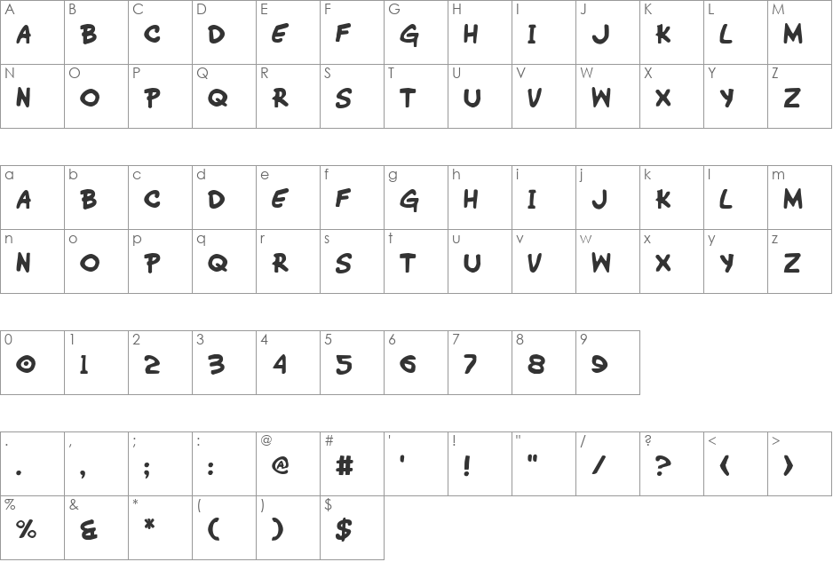 Wimp-Out Italic font character map preview