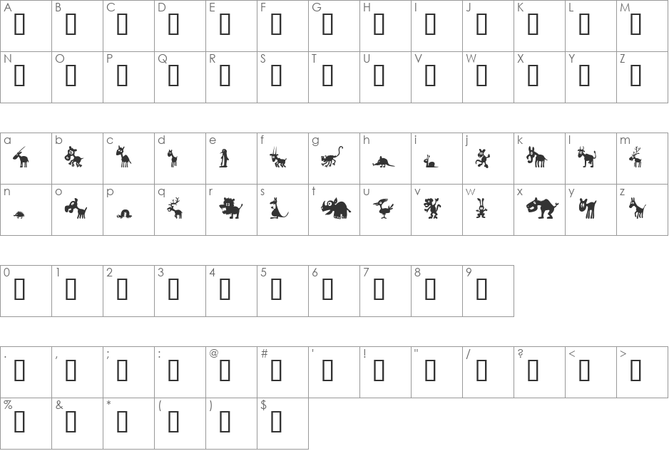 Win Pets 1 font character map preview