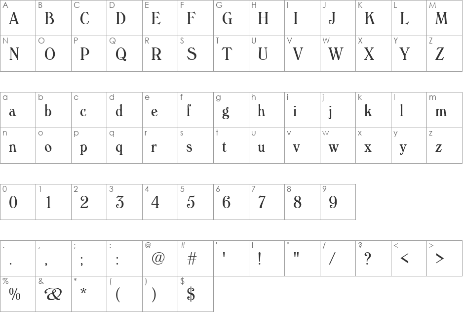 Windsor Condensed font character map preview
