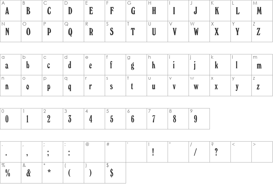 WindsorEF-Elongated font character map preview