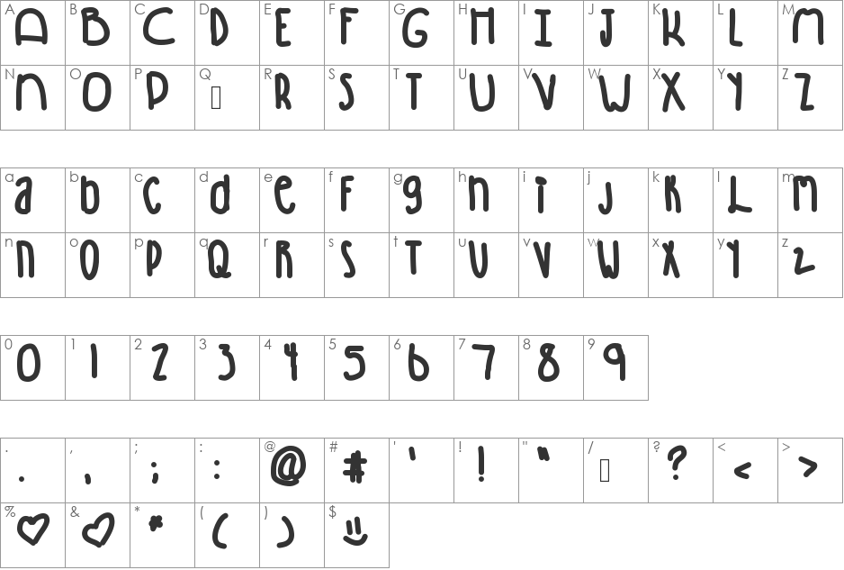 Winning font character map preview