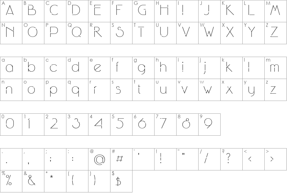 Winsgate18 font character map preview