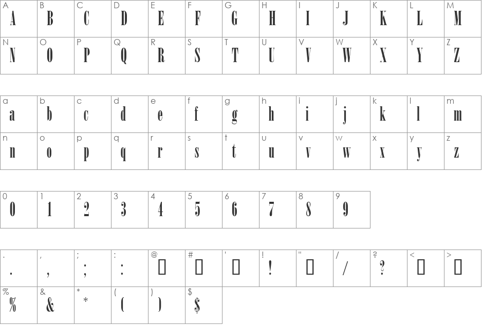 WinsomSSi font character map preview