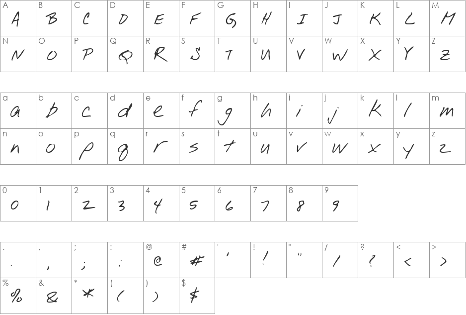 WinstonsHand font character map preview