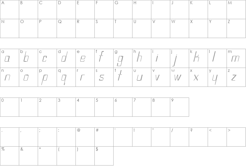 wire font character map preview