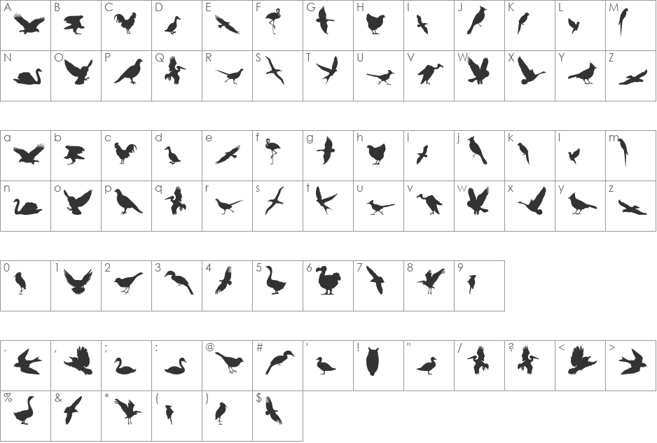 Birds of a Feather font character map preview
