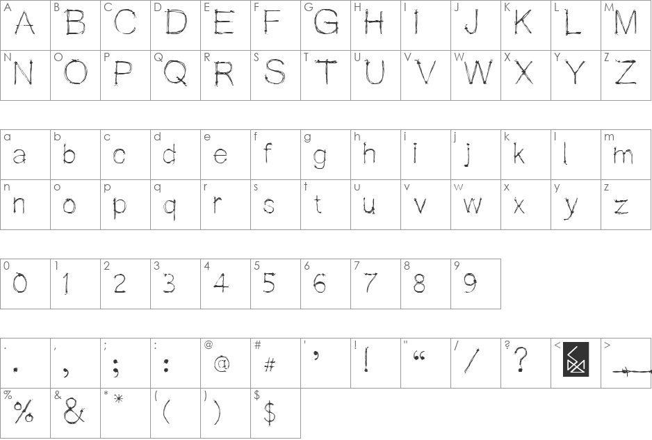 WIRED saji font character map preview