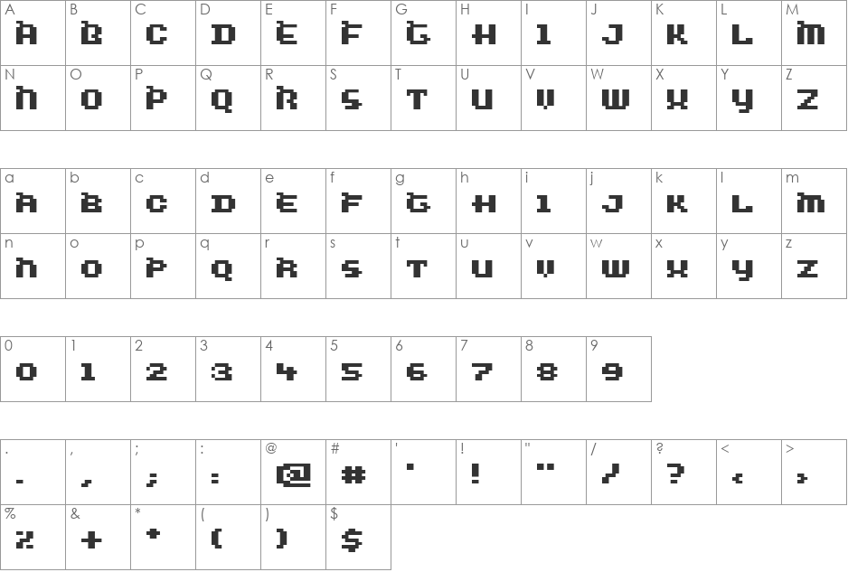 WiredBold font character map preview