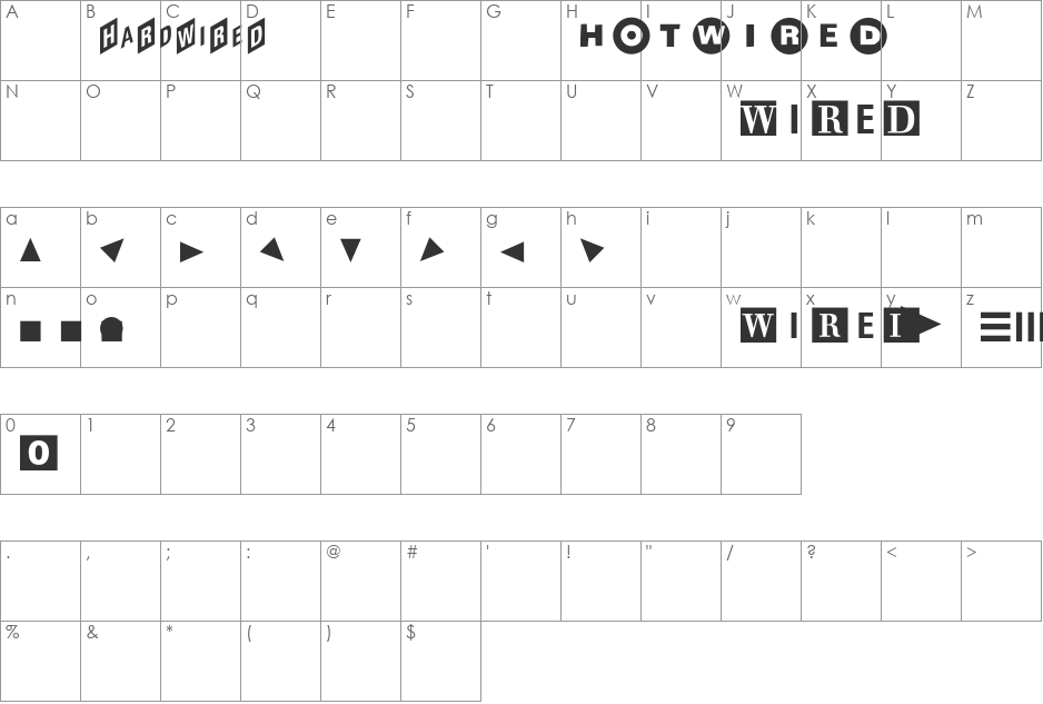 WiredSpecial font character map preview