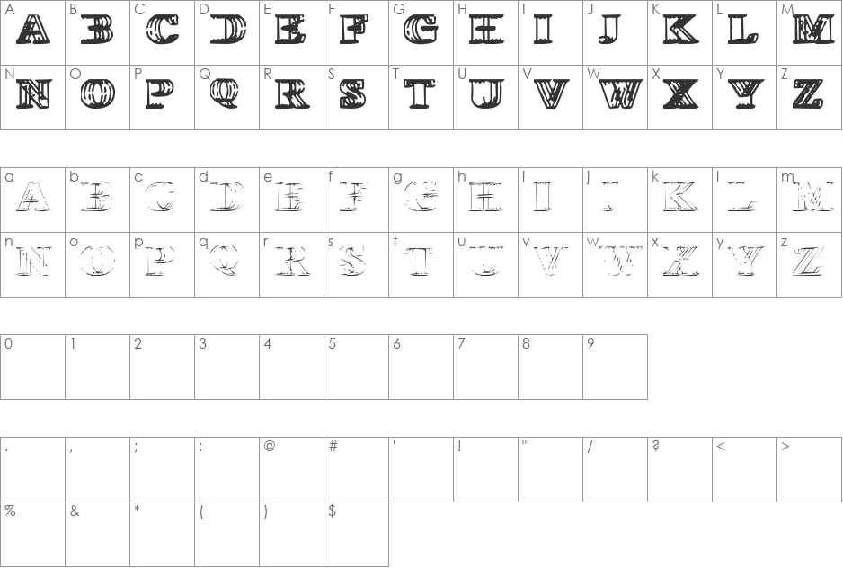 Wireframe Davenport font character map preview