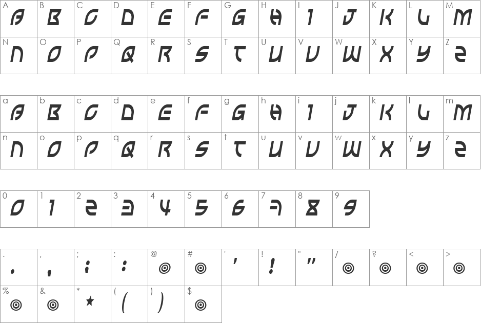 Wisecrack font character map preview