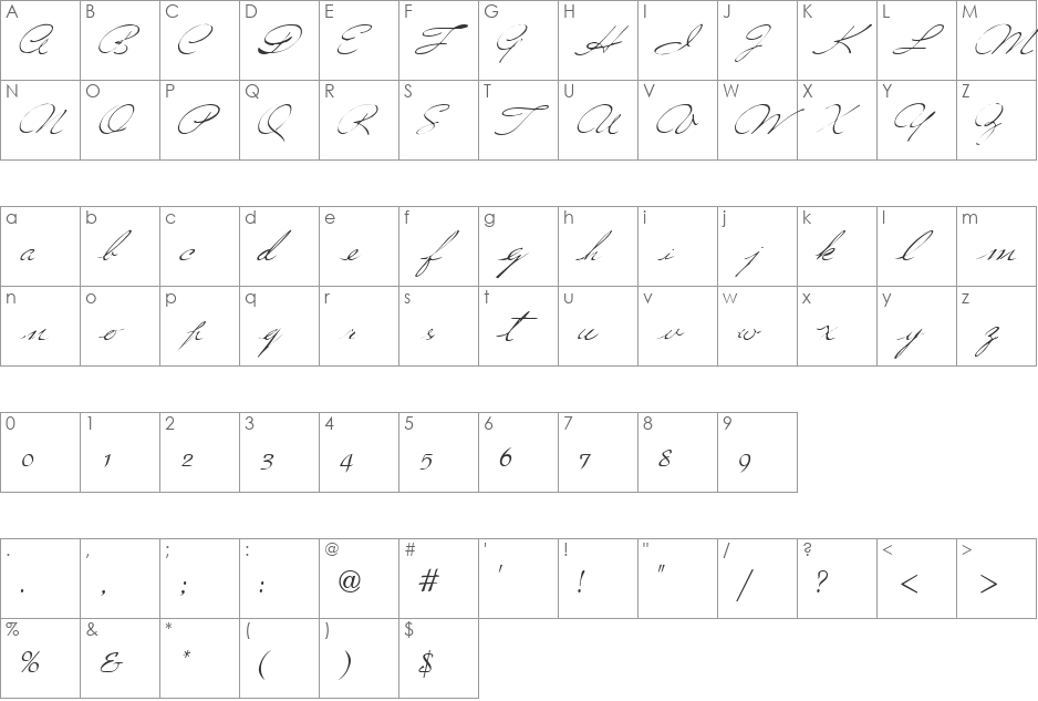 Wishing font character map preview