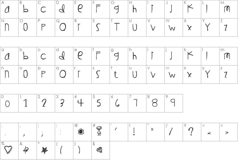 WishingOnAStar font character map preview