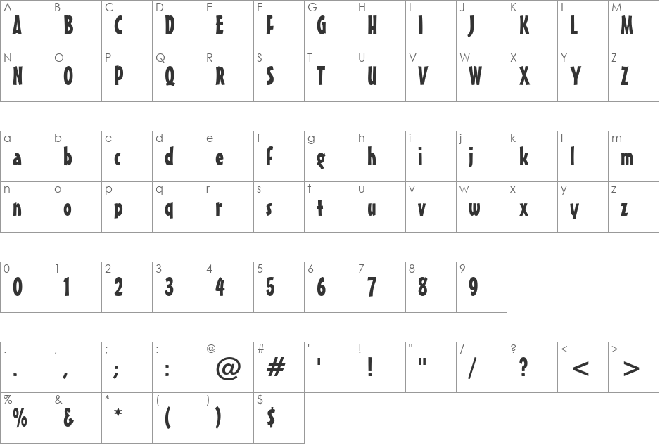 Wizzer font character map preview