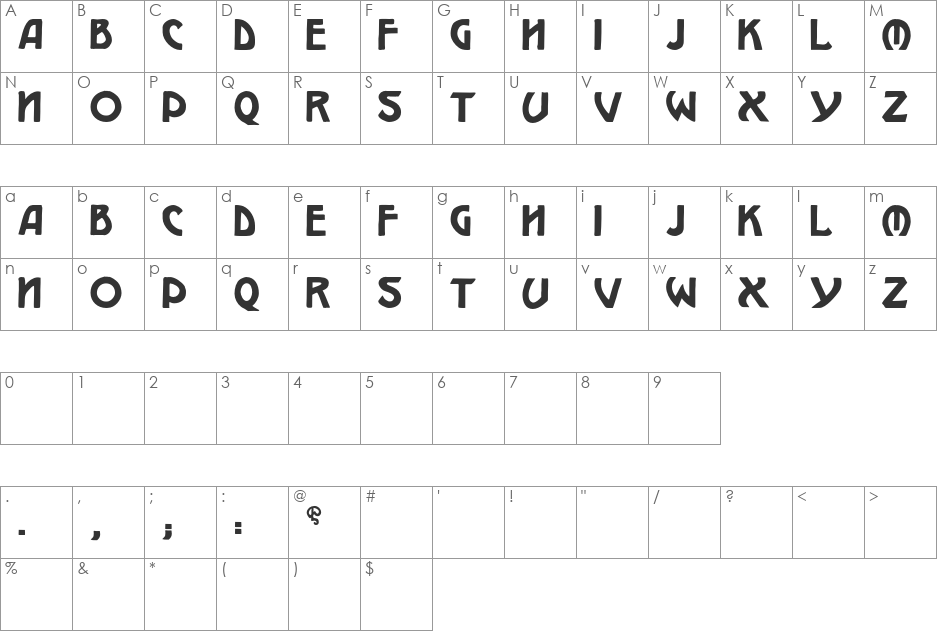 WJPearce213 font character map preview