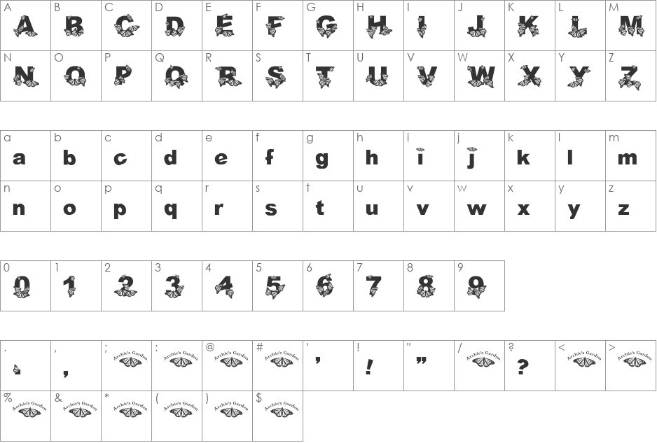 WL Royal Flutter font character map preview