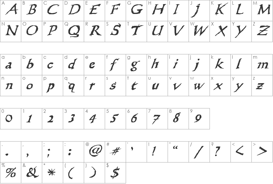 WL Scribble Flinger font character map preview
